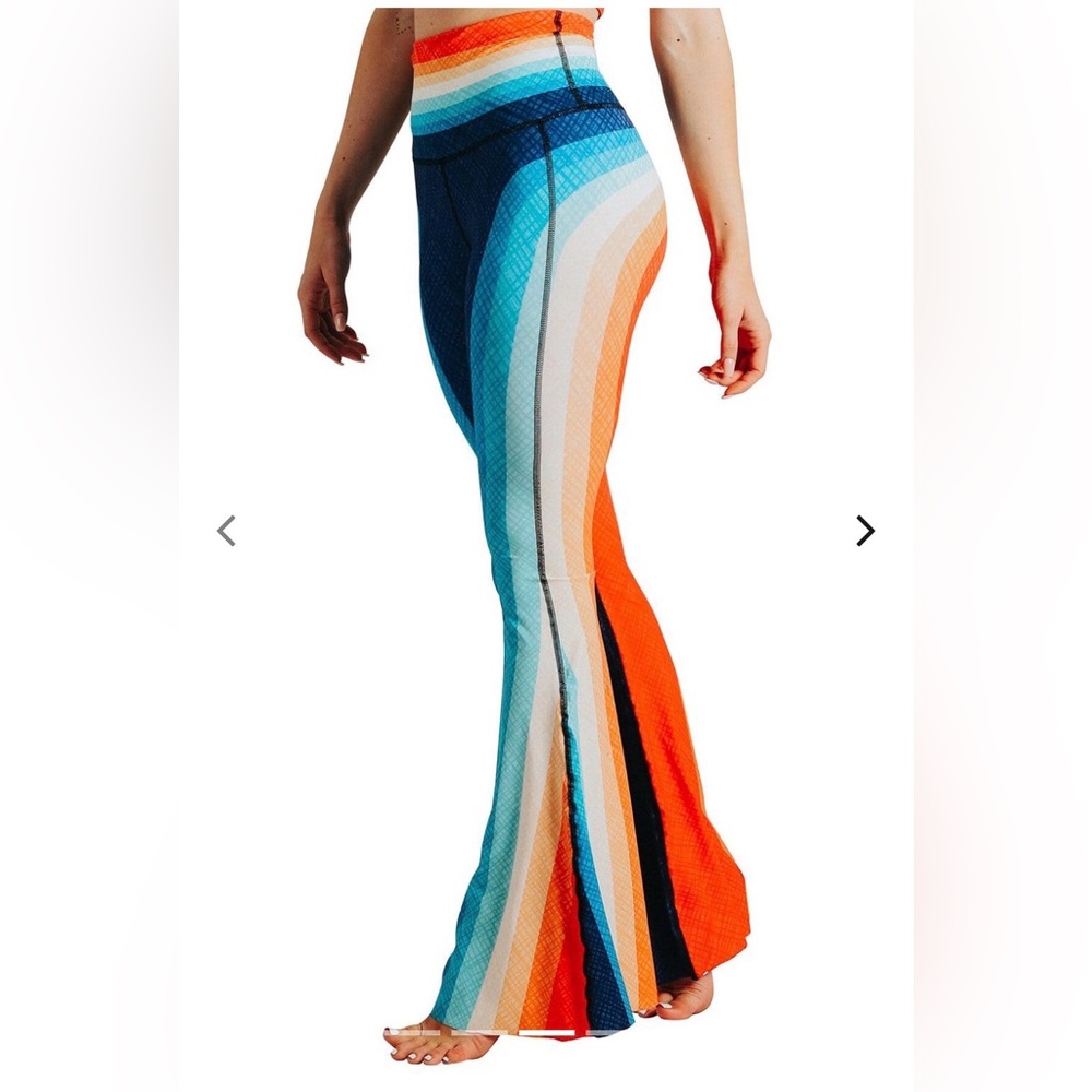 Yoga Democracy S Retro Rainbow Flare Bell Bottom Leggings Pants Floral Blue Red - Picture 5 of 10